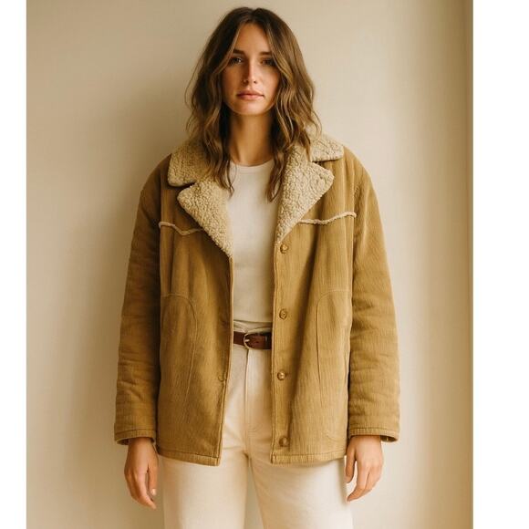 Vintage Marlboro Man Corduroy Trucker Coat Lined With Shearling Boho Chic - Picture 1 of 8